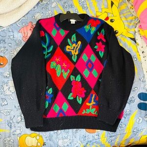 Vintage 80s /90s Alfred Dunner Long Sleeve Sweater/ Pullover Chunky Floral Knit